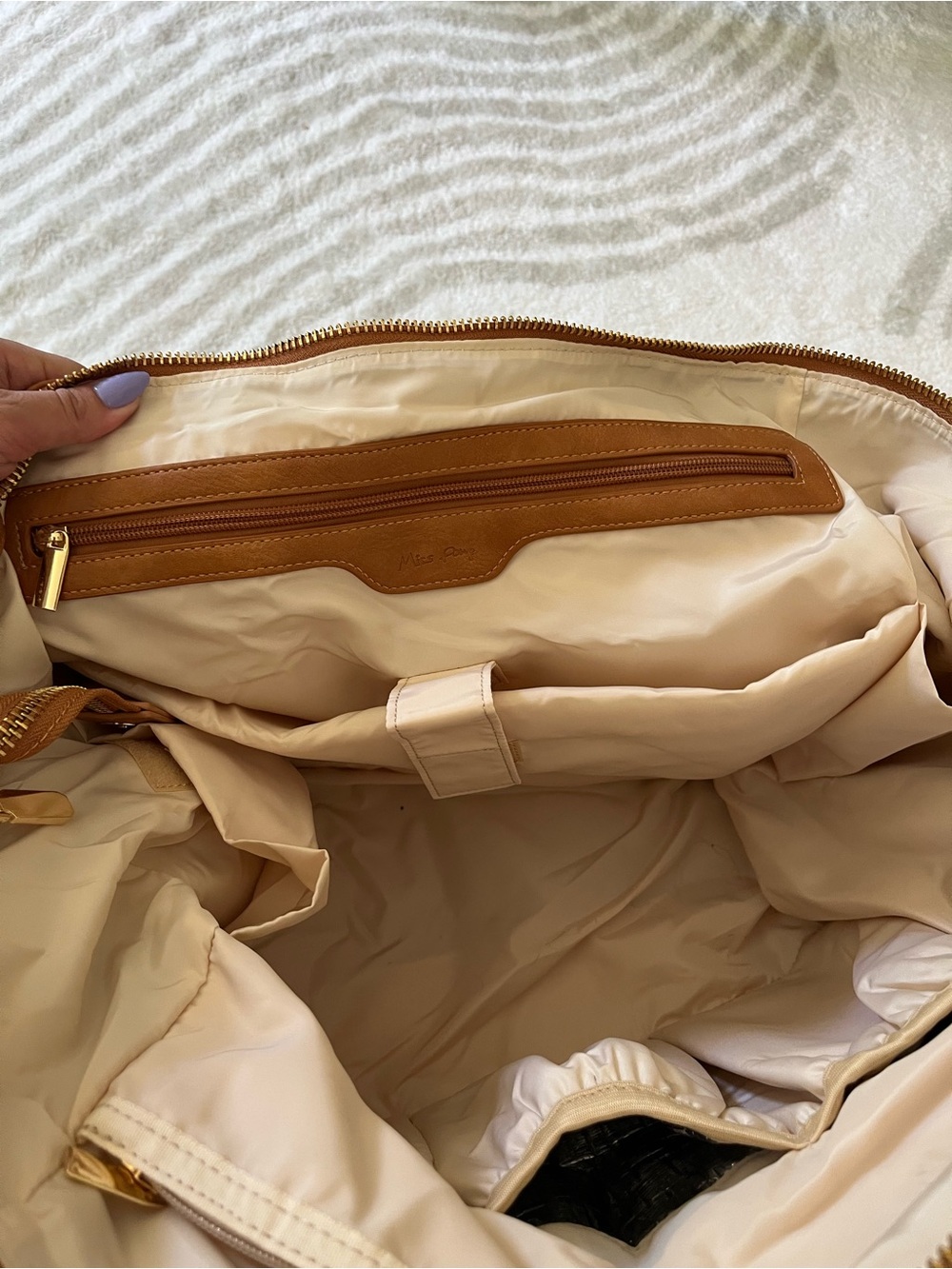 NWOT Huge Miss Fong Vegan Leather Diaper Bag Weekender Tote Bag in Cognac - Picture 12 of 12